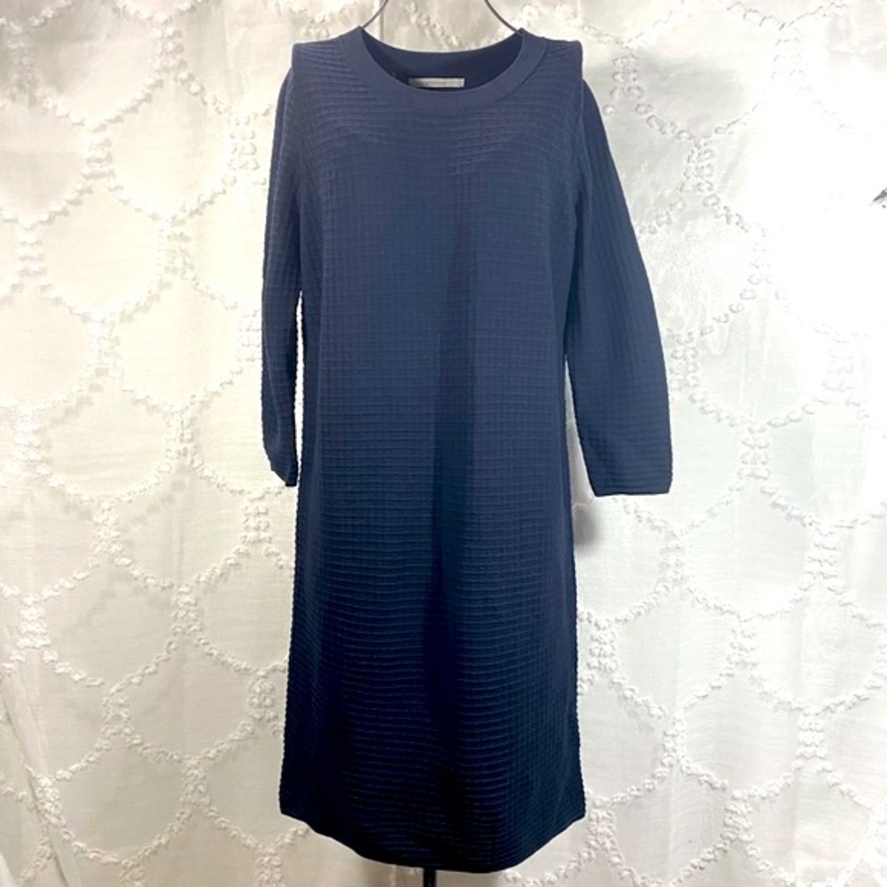 Uterque waffle textured navy midi long sleeve dress size S